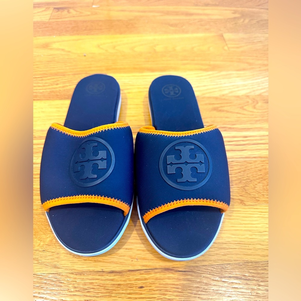 Tory Burch Blue Neoprene Logo Slide Sz 7.5